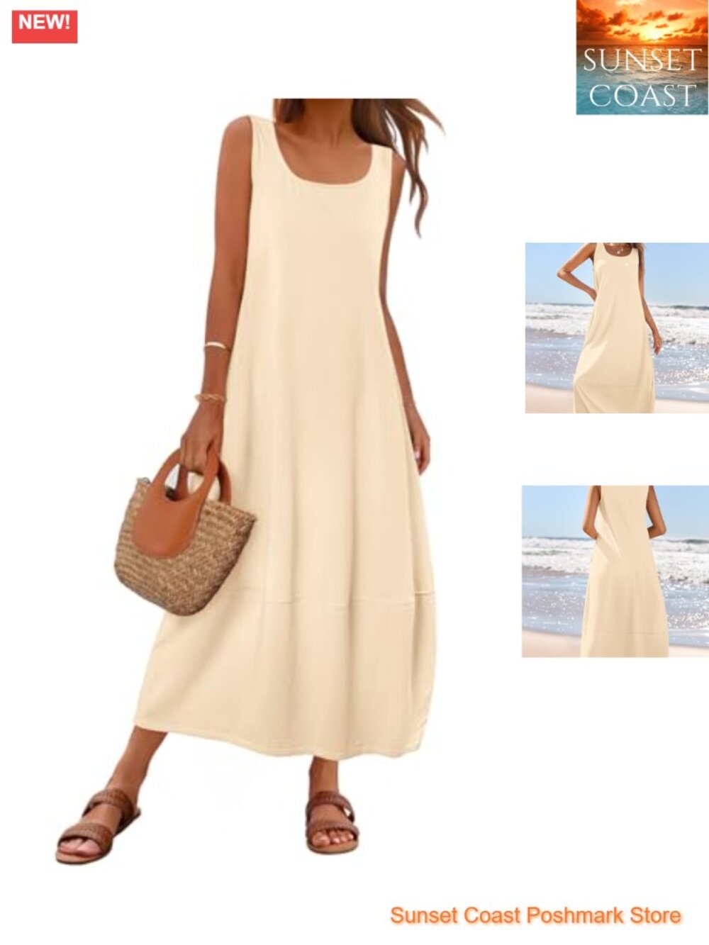 Women's Sleeveless Maxi Dress Scoop Neck Casual Sundress Cotton Blend Loose Fit